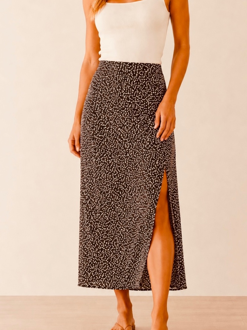 cotton candy floral midi skirt black and ivory side slit flowy boho size m